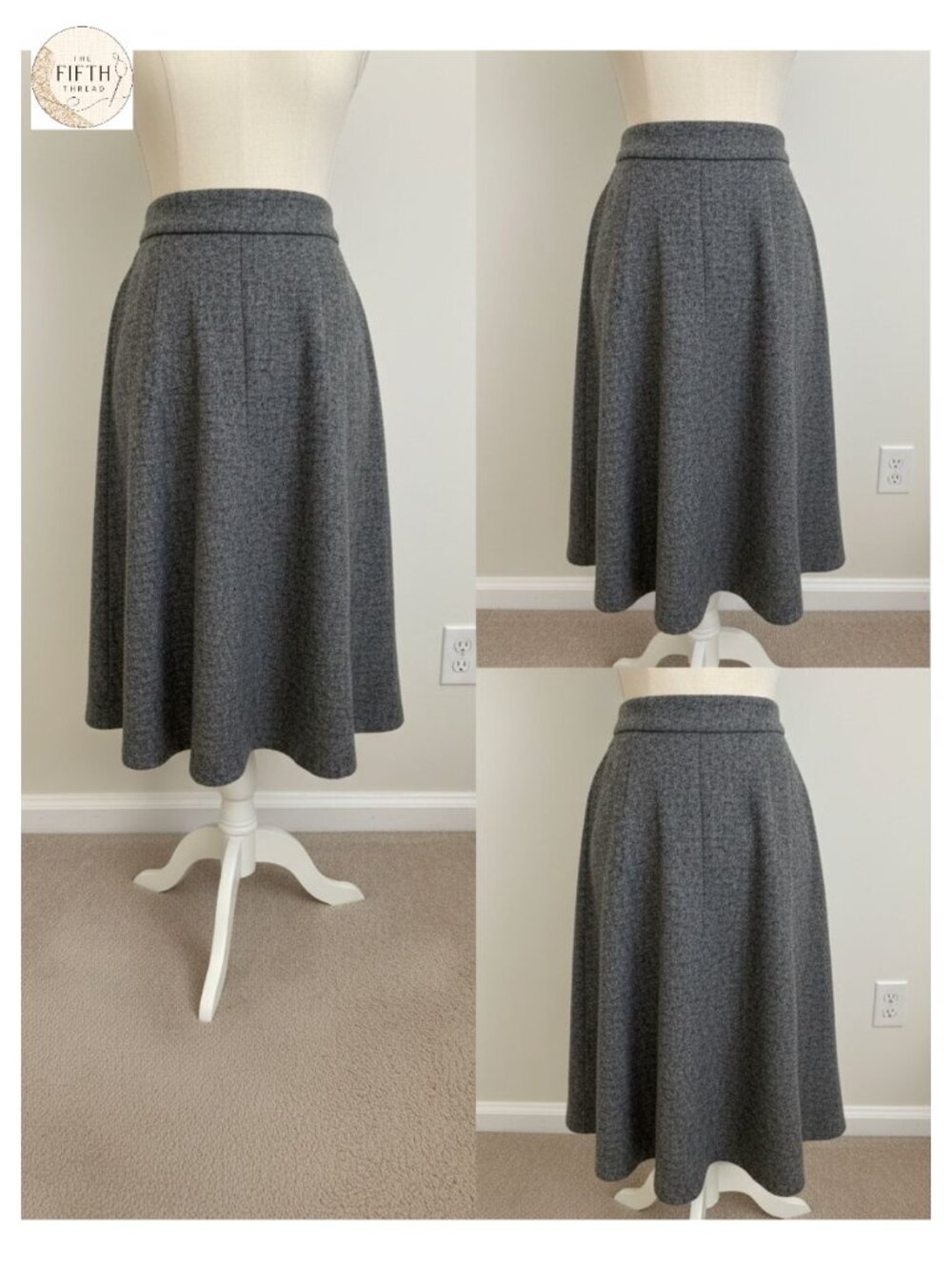 Plaid Midi Skirt High Waist A-Line Pleated Wool Blend Fall Winter